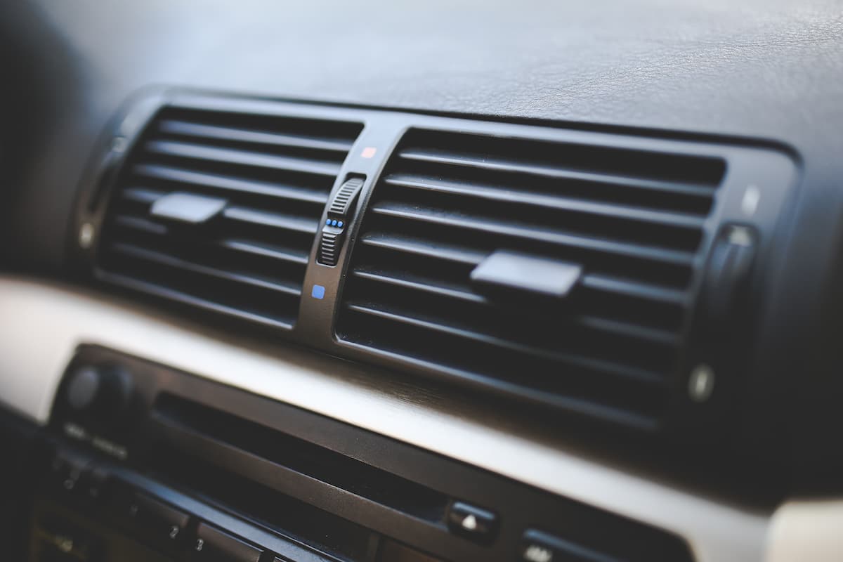 Close-up photo of a car air conditioner.