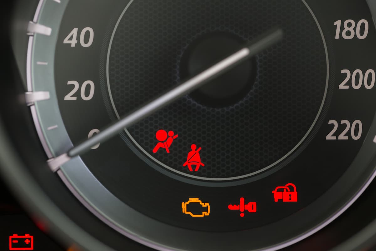 Close-up photo of warning lights of a car. 